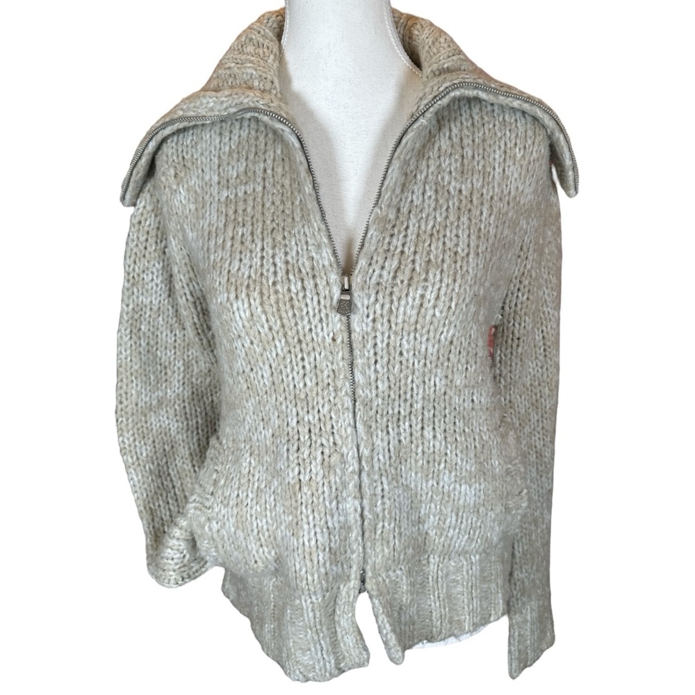 Calvin Klein Wool Blend Chunky Knit Zip Up Cardigan